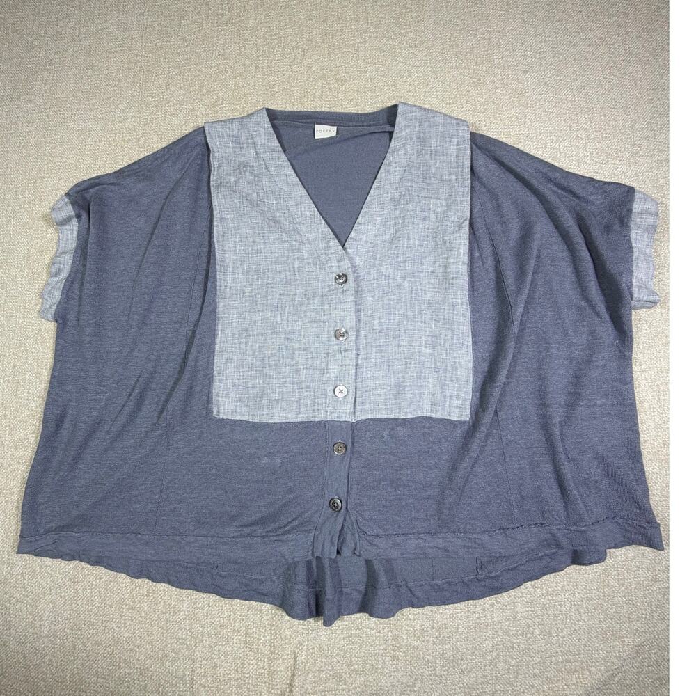 Poetry Women 18 Gray Linen  Short Sleeve Lagenlook Lightweight Sweater Blouse